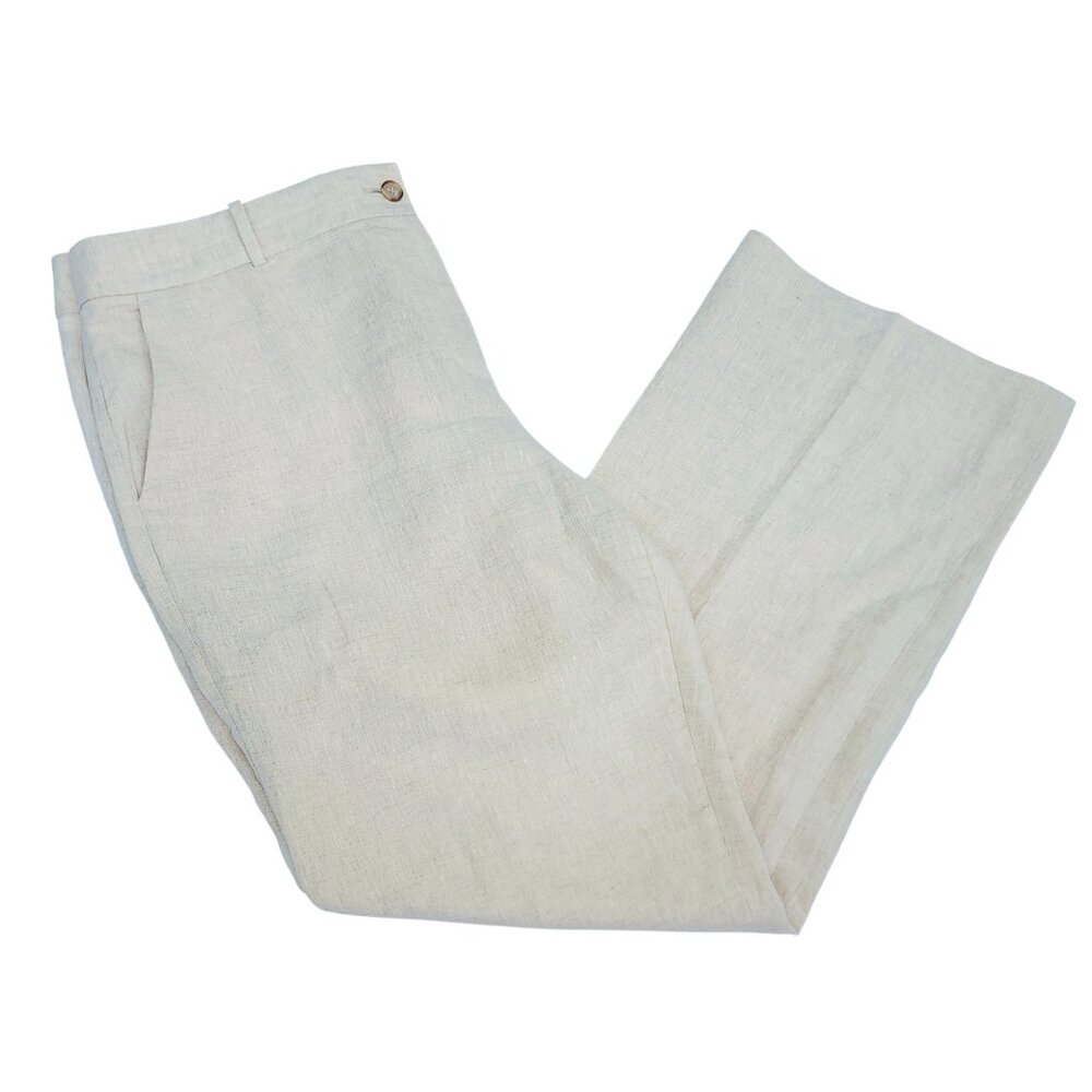 Talbots Windsor Curvy Wide Leg Linen Pants Women Trousers Size 16 Neutral Tan - Picture 2 of 13